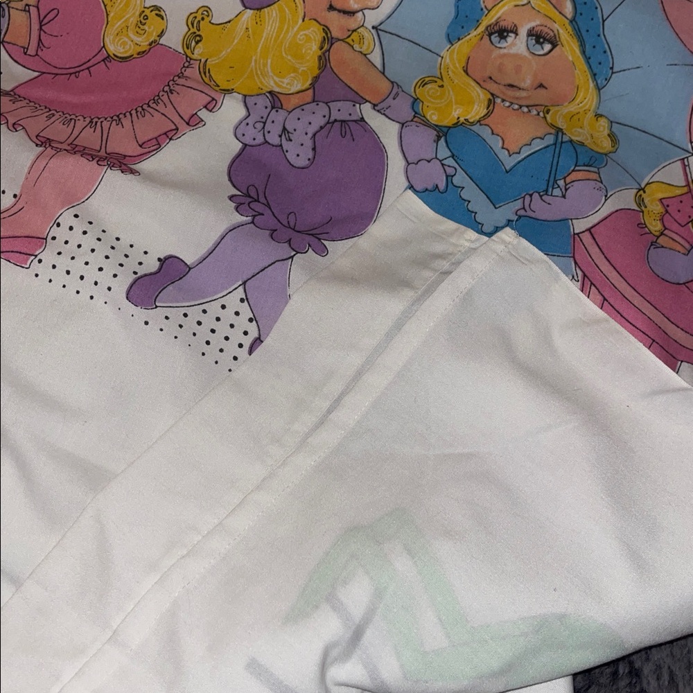 Vintage Lady Pepperell Miss Piggy Kermit Queen Flat & Fitted Sheet Fabric DIY - Picture 3 of 9